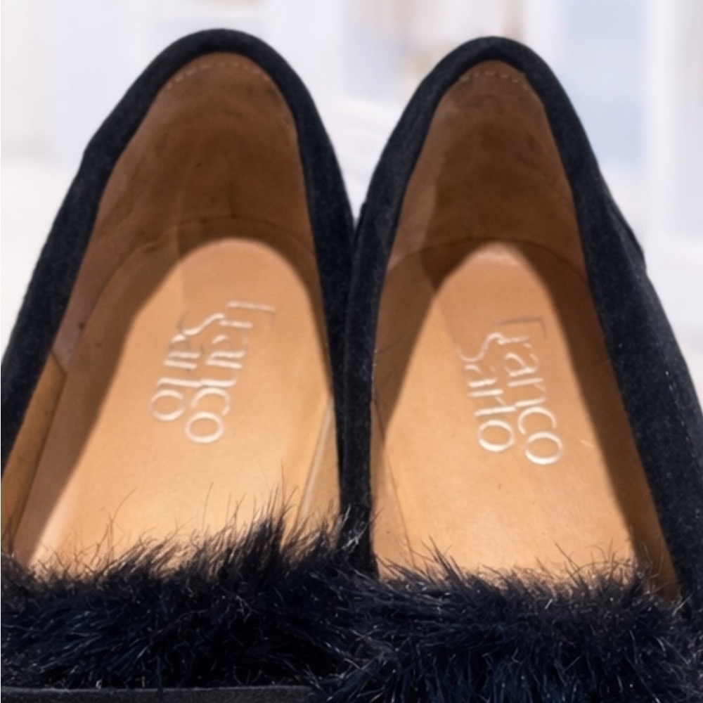 Franco Sarto Black Suede Faux Fur Loafers Slip on Flats-NWOT - Picture 2 of 5